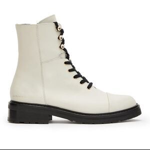 All Saints Dusty Leather Lace Up Combat Boots in White NWOB